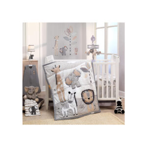 Lambs & Ivy Jungle Safari Gray/Tan/White Nursery 6-Piece Baby Crib Bedding Set